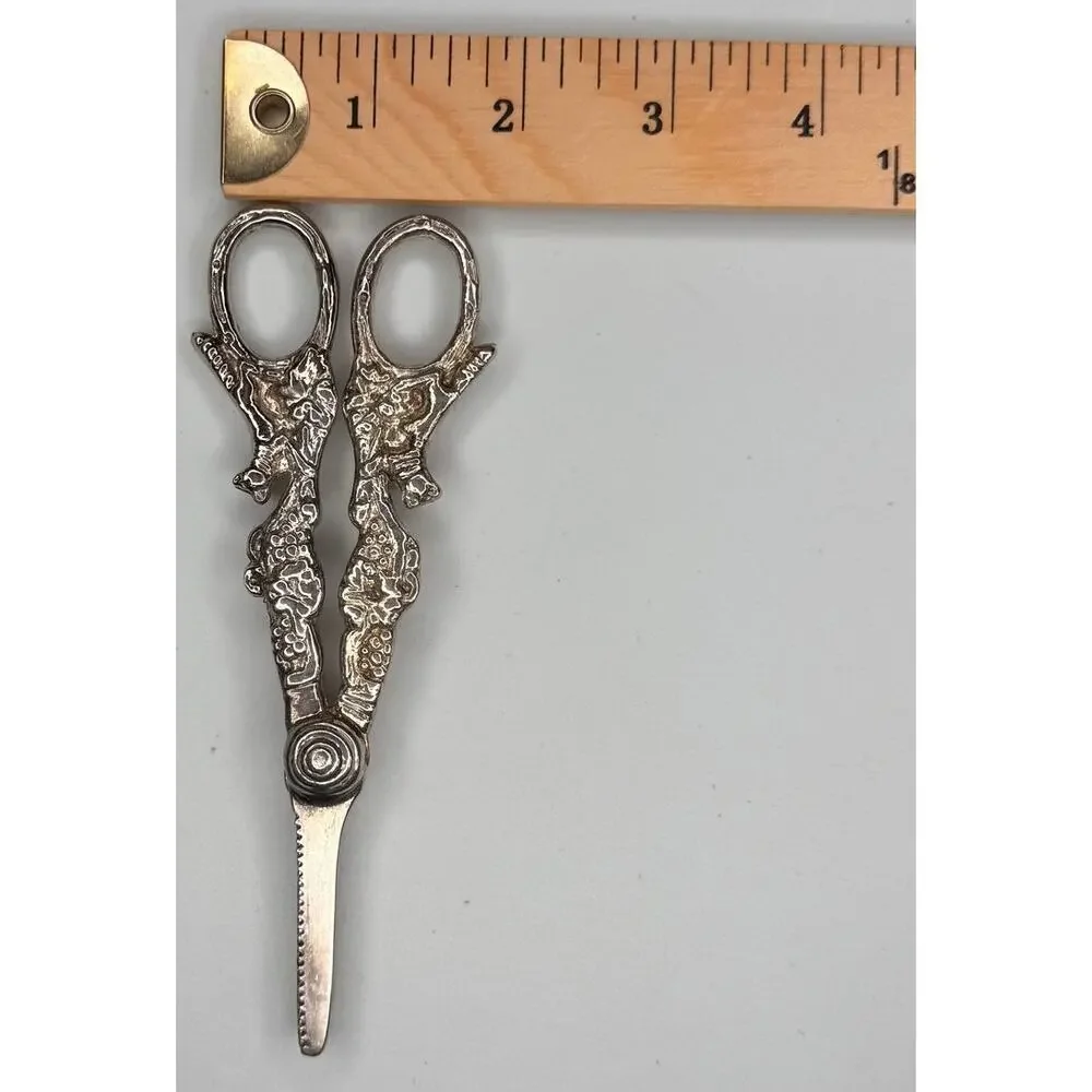 Vintage Silver Plated Ornate Scissors Fox & Grapes French Country Cottage 6